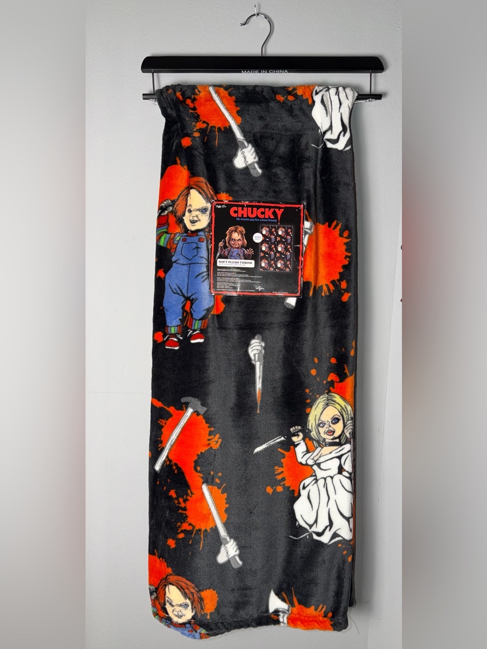 Chucky Graphic Fleece Throw Blanket - Black and Orange